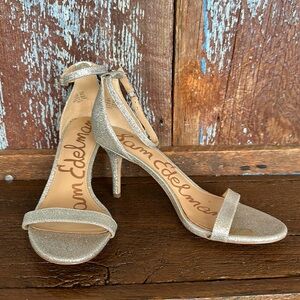 Sam Edelman Patti Ankle Strap Silver Glitter Heels Size 8.5